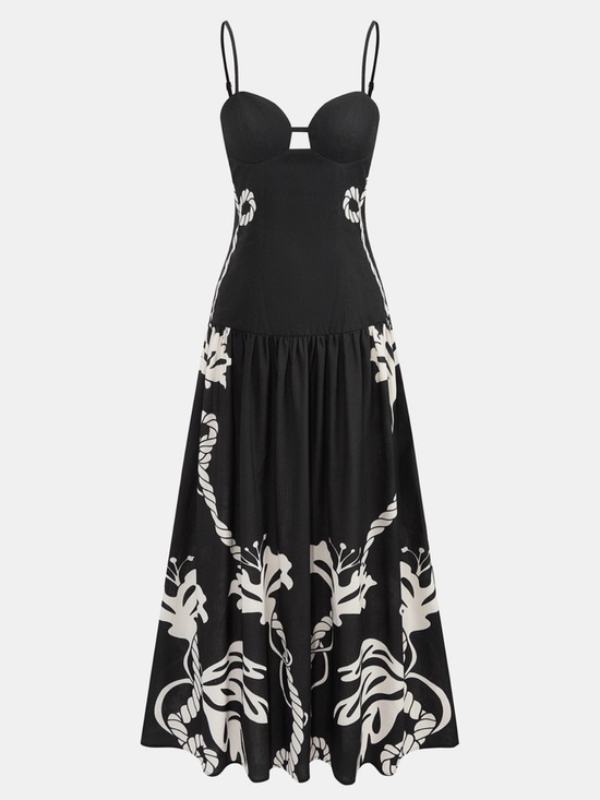 Commense Dresses & Skirts - Commense Black and White Floral Maxi Dress with Spaghetti Straps